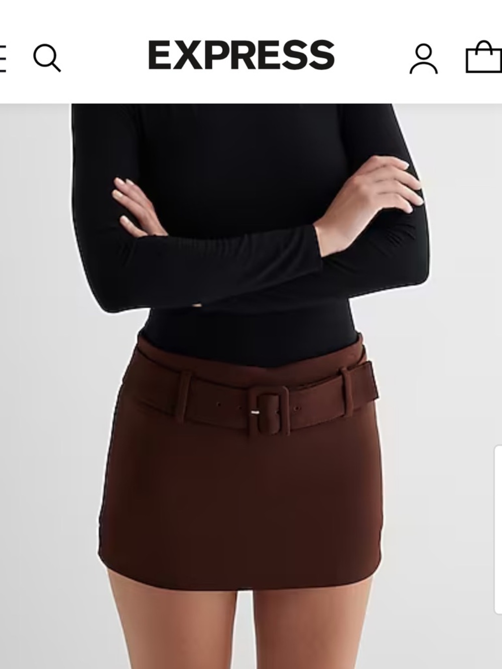 Express Chocolate Brown Belted Mini Skirt